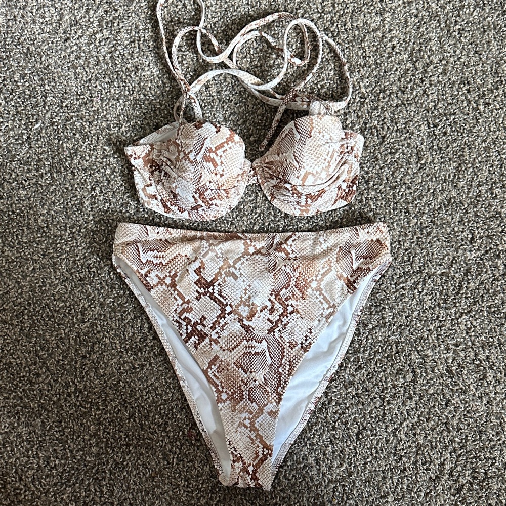 Shade & Shore Brown Snake Print Bikini